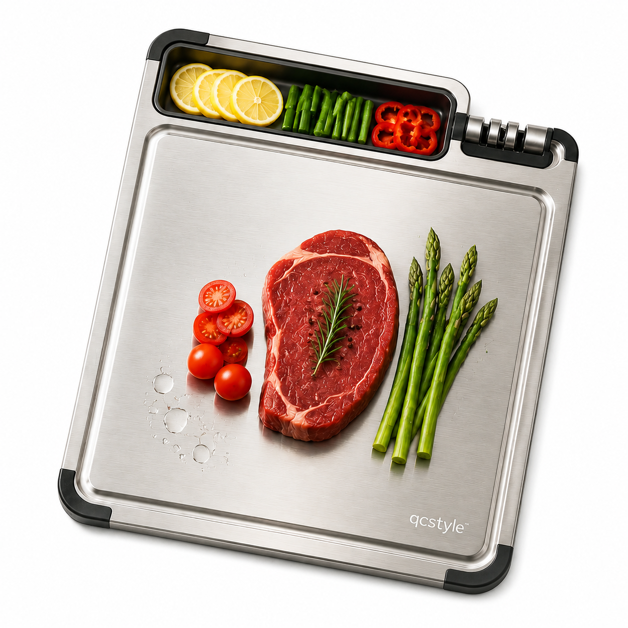 qcstyle™ Stainless Steel Food Prep Station – Premium Multi-Function Kitchen Cutting Board